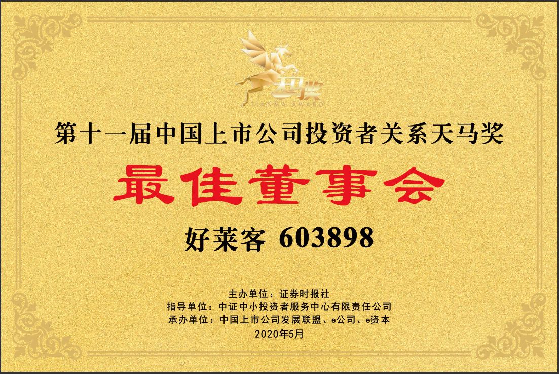 喜讯！好莱客荣获中国上市公司投资者关系天马奖